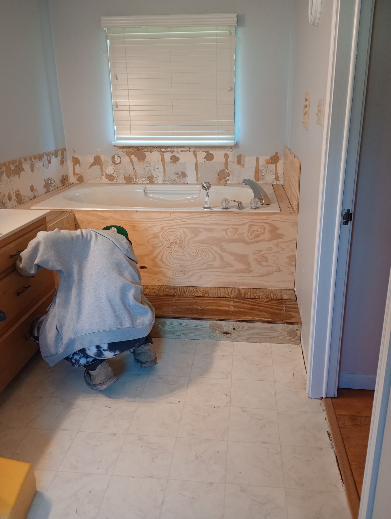 Bathroom demolition and new tub surround framing